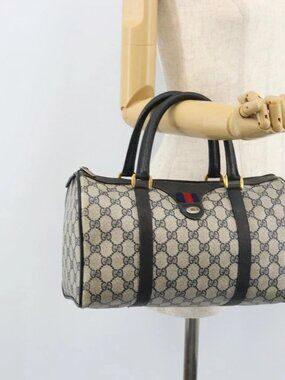 GUCCI GG Supreme Boston Bag PVC Navy Gold